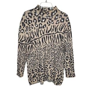 St John Collection By Marie Gray Knit Sweater Top Tunic Animal Print Large Flaw